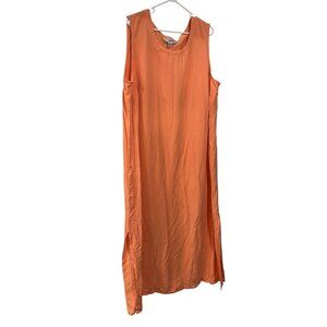 Vintage 90s Amy K Su Tencel Maxi Dress Plus 2X Orange Sleeveless Lagenlook